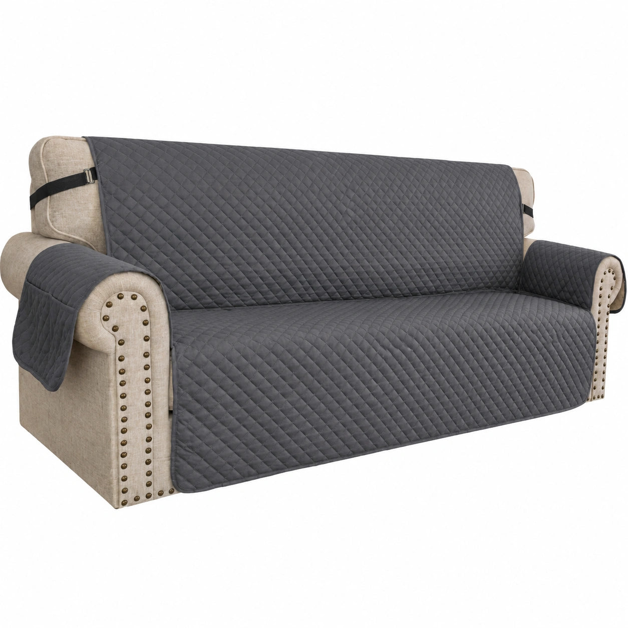 Wasserfester Sofaüberzug für 3-Sitzer, rutschfest und für Haustiere geeignet, Dunkelgrau