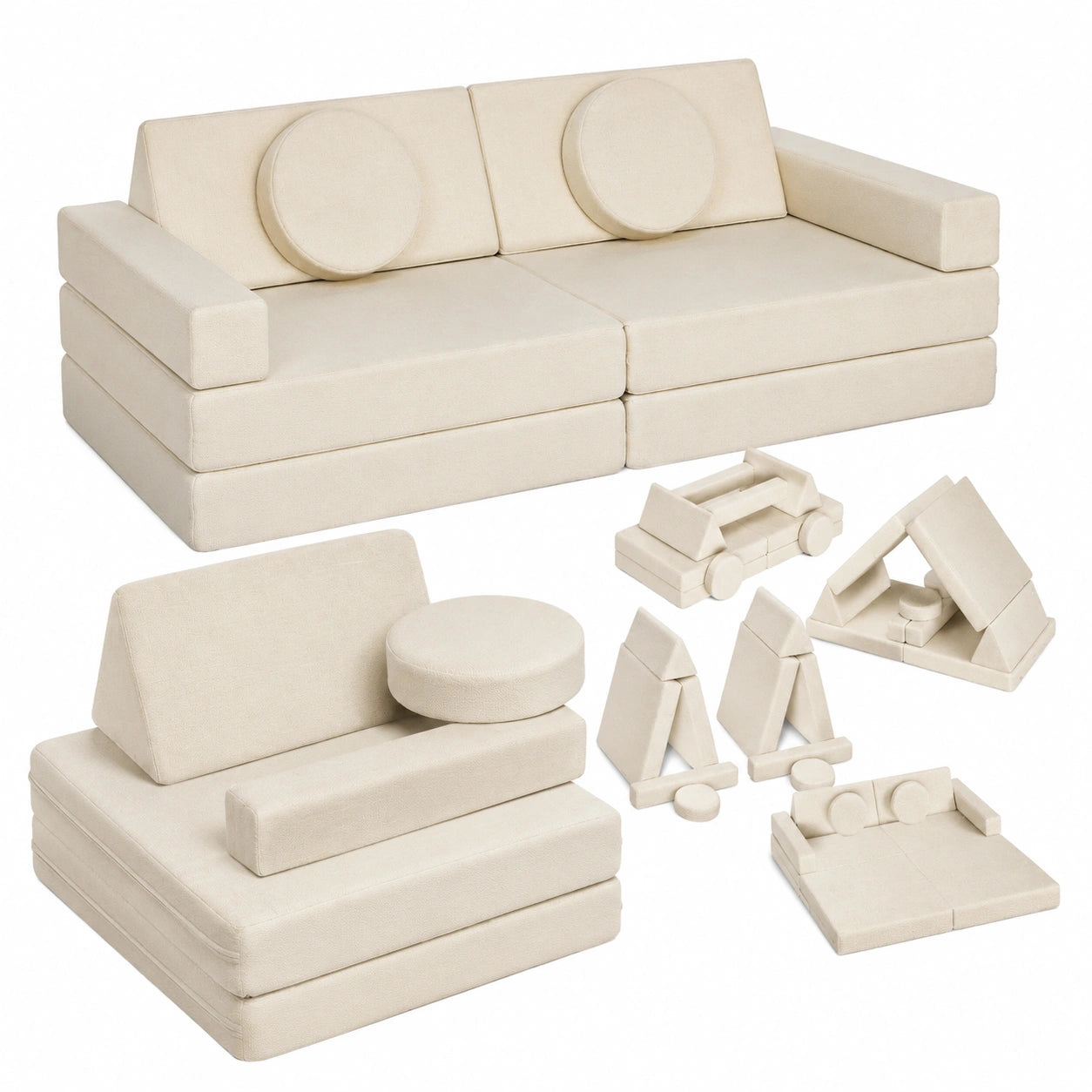 Modulares Kindersofa klappbar, Spiel- und Schlaffunktion, beige