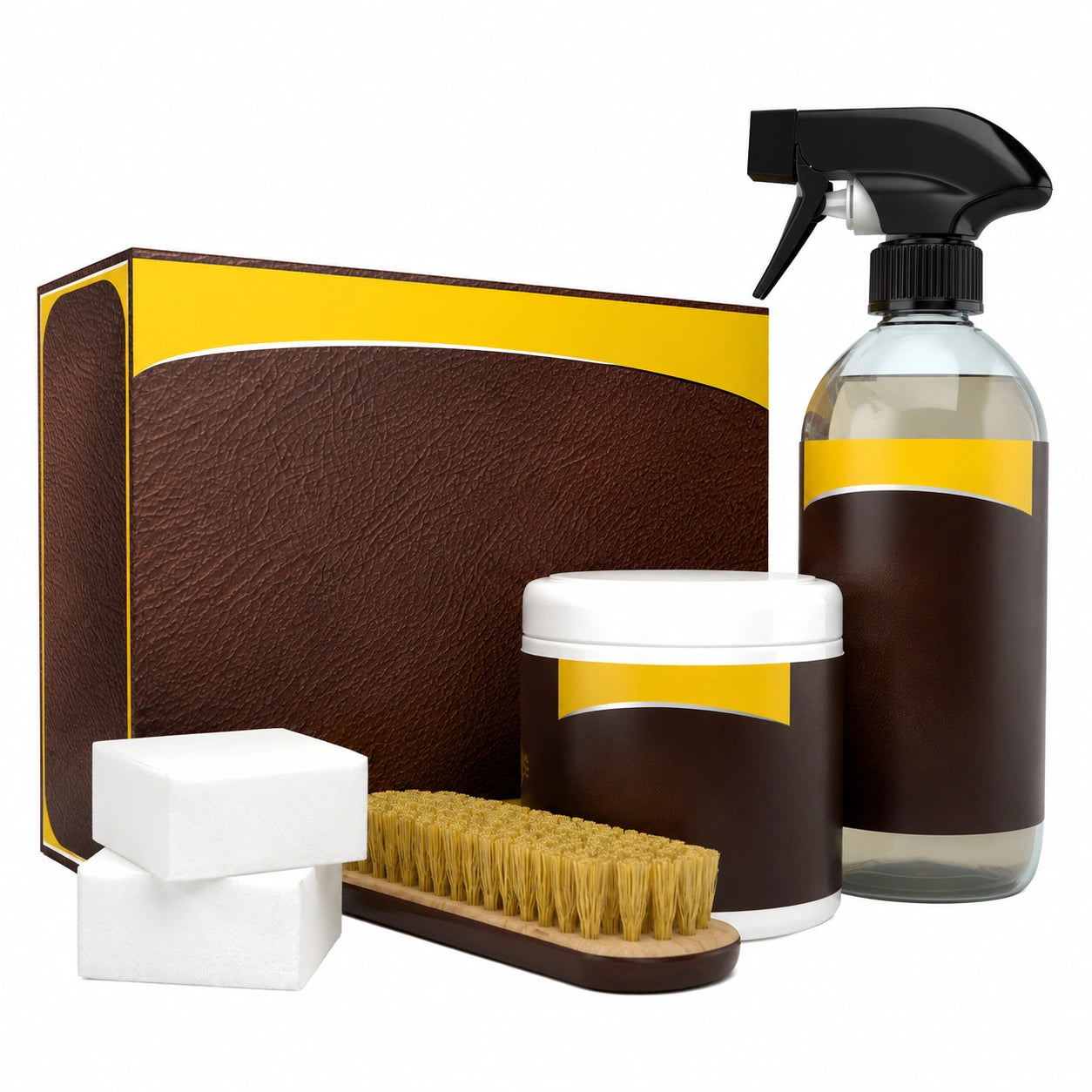 Premium Lederpflege-Set: Balsam, Reiniger, Bürste und Schwämme für Auto, Möbel und Kleidung