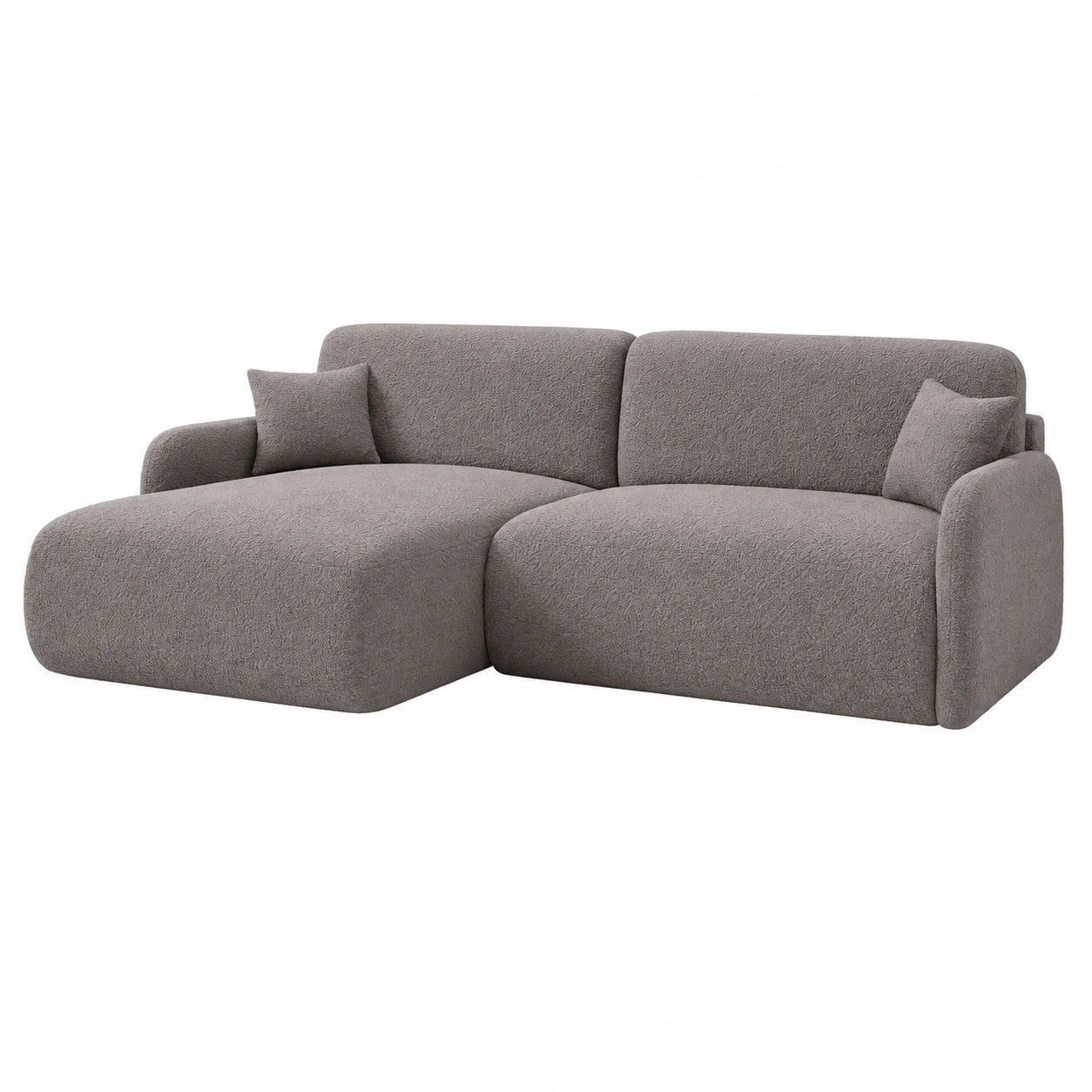 Modernes Ecksofa mit Bettfunktion und Stauraum - Bouclé Beige, 253x175 cm