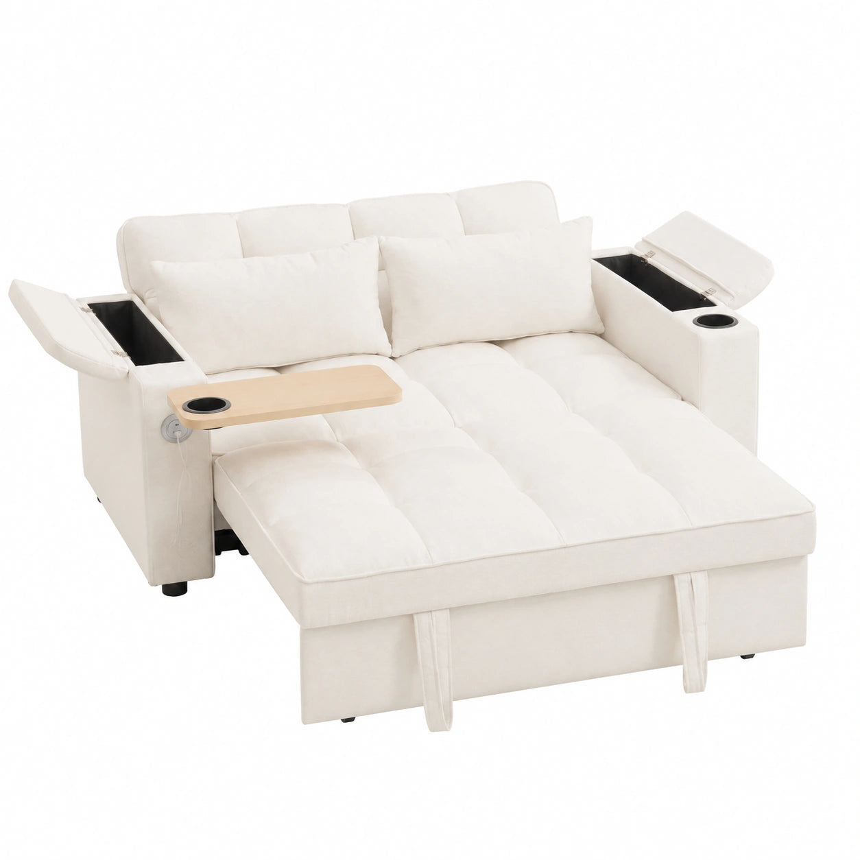 Multifunktionales Schlafsofa mit Verstellbarer Rückenlehne und USB-Anschluss, Beige