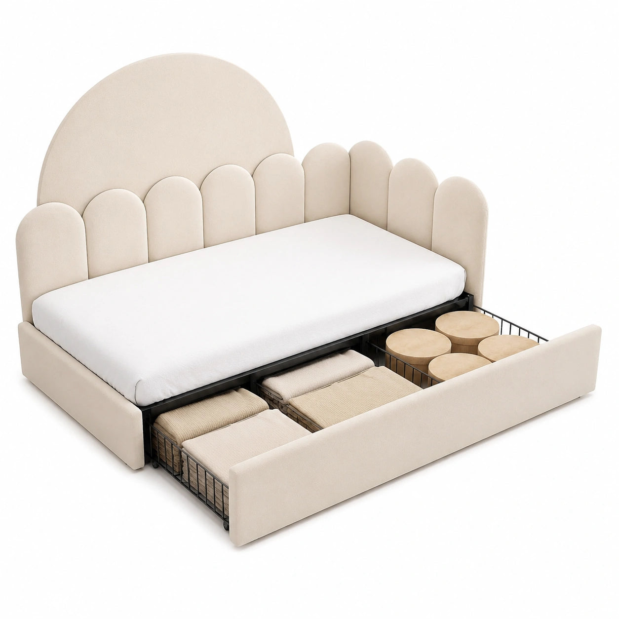 Elegantes Samt-Schlafsofa Tagesbett mit Schubladen, 90x190 cm, Rosa Einzelbett für Mädchen