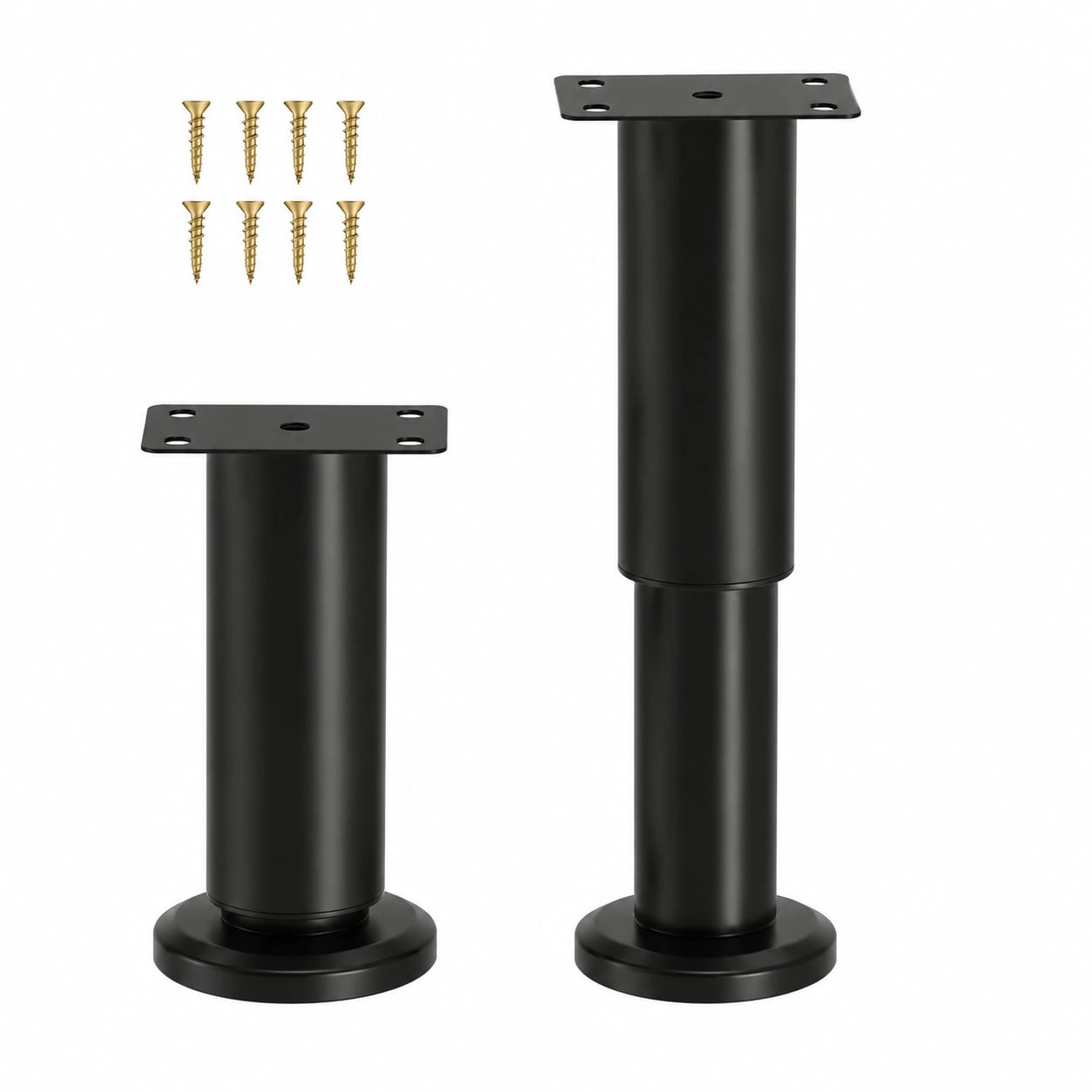 Höhenverstellbare Möbelfüße 2er Set, Schwarz Metall, 12-18 cm, Für Sofa, Bett und Schränke