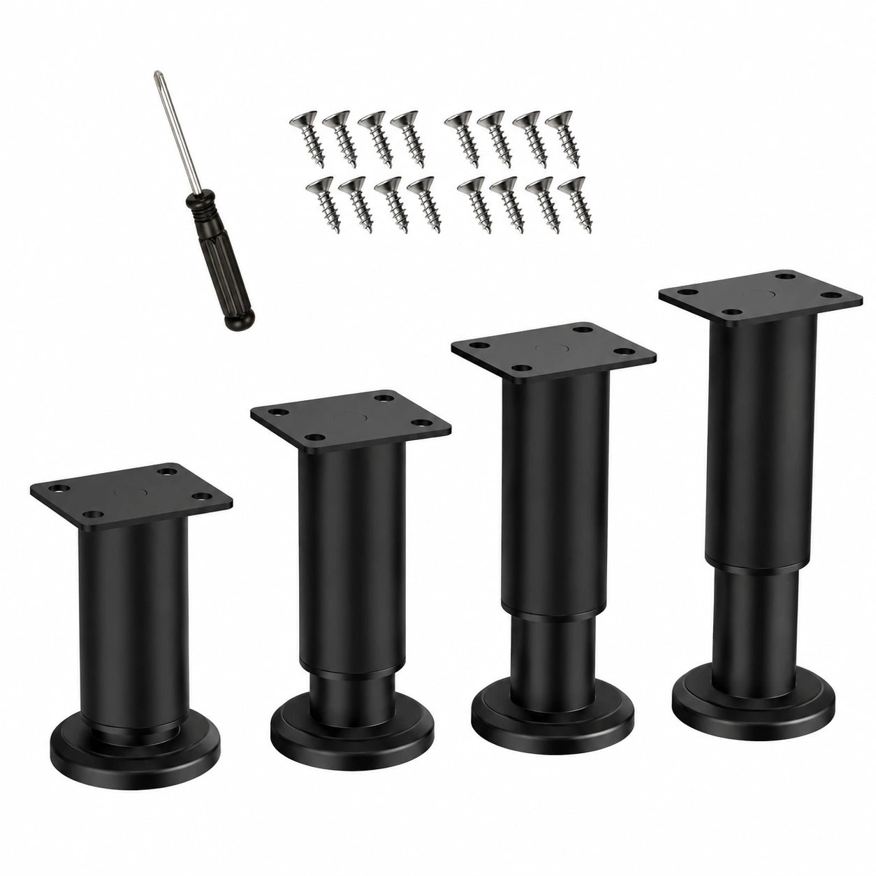 Verstellbare Möbelbeine 12-18cm, 4er Set Schwarz, Metall Tischbeine für Schränke und Sofas