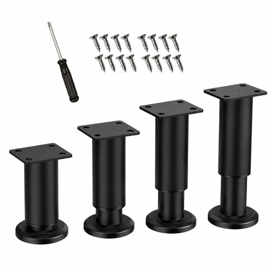 Verstellbare Möbelbeine 12-18cm, 4er Set Schwarz, Metall Tischbeine für Schränke und Sofas