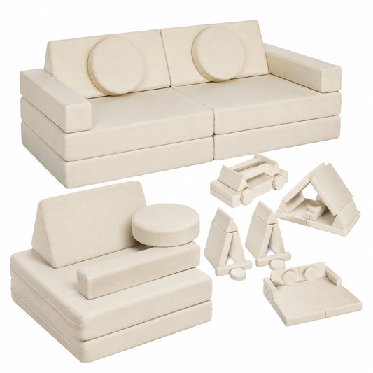 Modulares Kindersofa klappbar, Spiel- und Schlaffunktion, beige