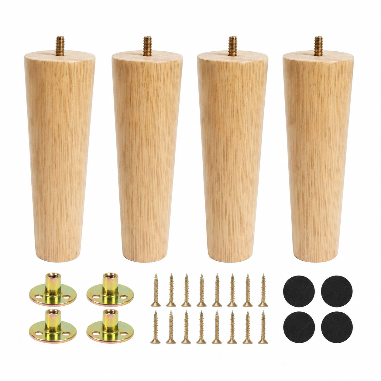 Set aus 4 Möbelbeinen aus Holz mit Montagematerial - Runde Holzmöbelfüße für Sofa, Bett, Schrank, Couch und Stuhl (18 cm)