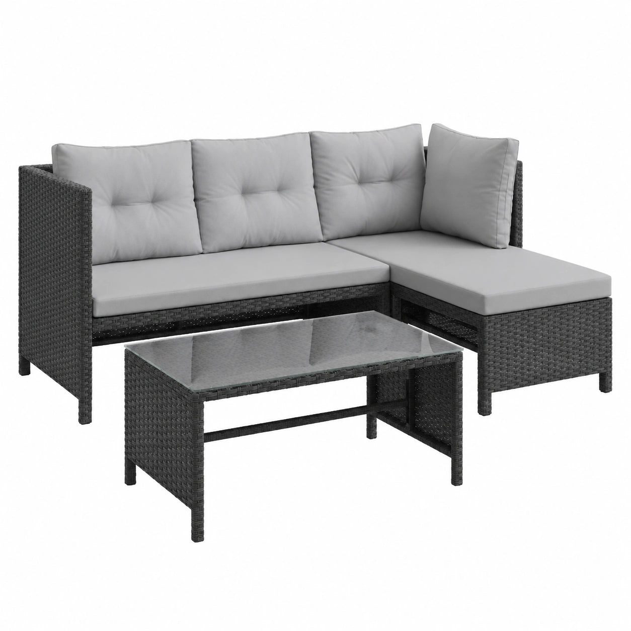 Moderne Gartenlounge aus Polyrattan mit Couchtisch und Kissen - Ideal für Terrasse und Balkon, 180x120x63,5cm, Hellgrau