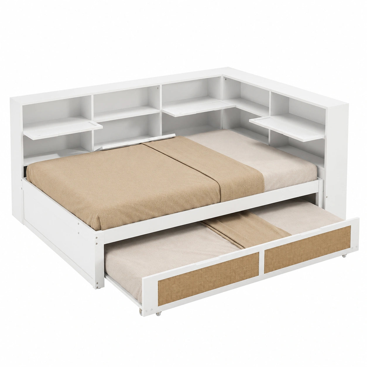 Multifunktionales Schlafsofa aus Holz mit Ausziehbett und Ladeanschluss, Weiß (140x200 cm)