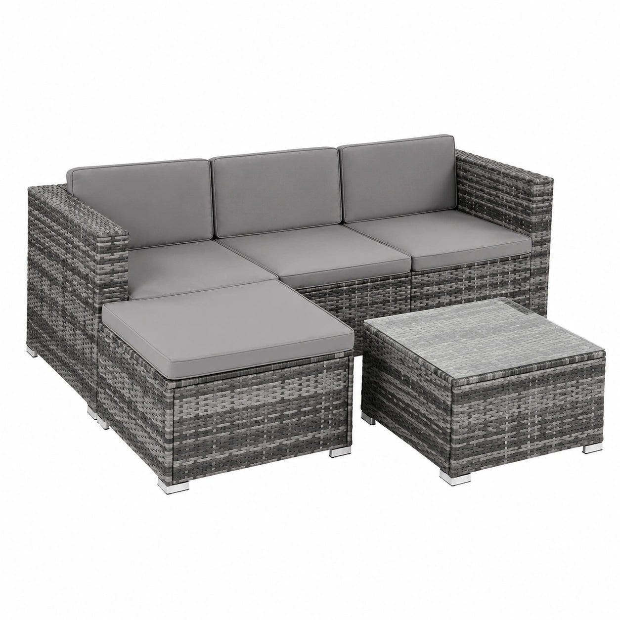 Moderne Poly Rattan Sitzgruppe für Garten und Terrasse, wetterfest, flexibel kombinierbar, 3-4 Sitzplätze - Grau