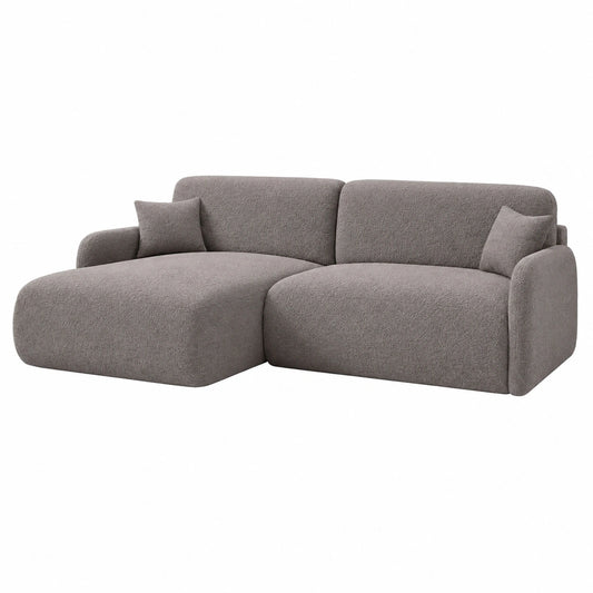 Modernes Ecksofa mit Bettfunktion und Stauraum - Bouclé Beige, 253x175 cm